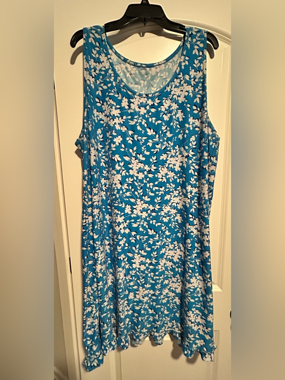 Draper James Sleep Dress 2XL Blue Floral Ruffle Hem Nightie Stretch Soft Tank